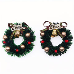 Christmas Wreath Green Garland w/ Golden Balls Red Berries Merry Christmas Bow
