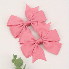 2PCS Baby Girls Grosgrain Ribbon Hair Bows Boutique Pinwheel Bow Hair Clips