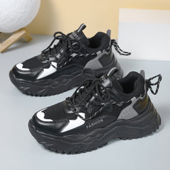 Women's Chunky Sneakers Block Faux Leather Casual Heighten Running Shoes
