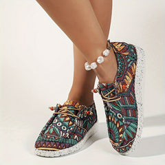 Retro Print Flat Sneakers Women's Lightweight Slip On Flat Sport Shoes