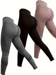 3pcs Women's Solid Leggings for Sports Yoga Soft Stretchy Activewear Pants