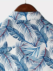 Men's Leaf Print Short Sleeve Hawaii Shirt Button Up Regular Fit