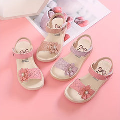 Girls Flower Decor Open Toe Sandals - Lightweight Breathable Summer Sandals