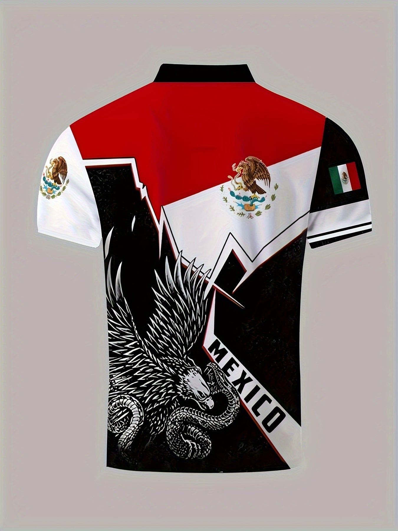 MEXICO Eagle And Snake Block Pattern Men's Casual Short Sleeve Shirt