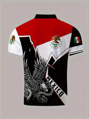 MEXICO Eagle And Snake Block Pattern Men's Casual Short Sleeve Shirt