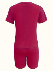 Number Print Short Sleeve Tee & Biker Shorts Pajama Set