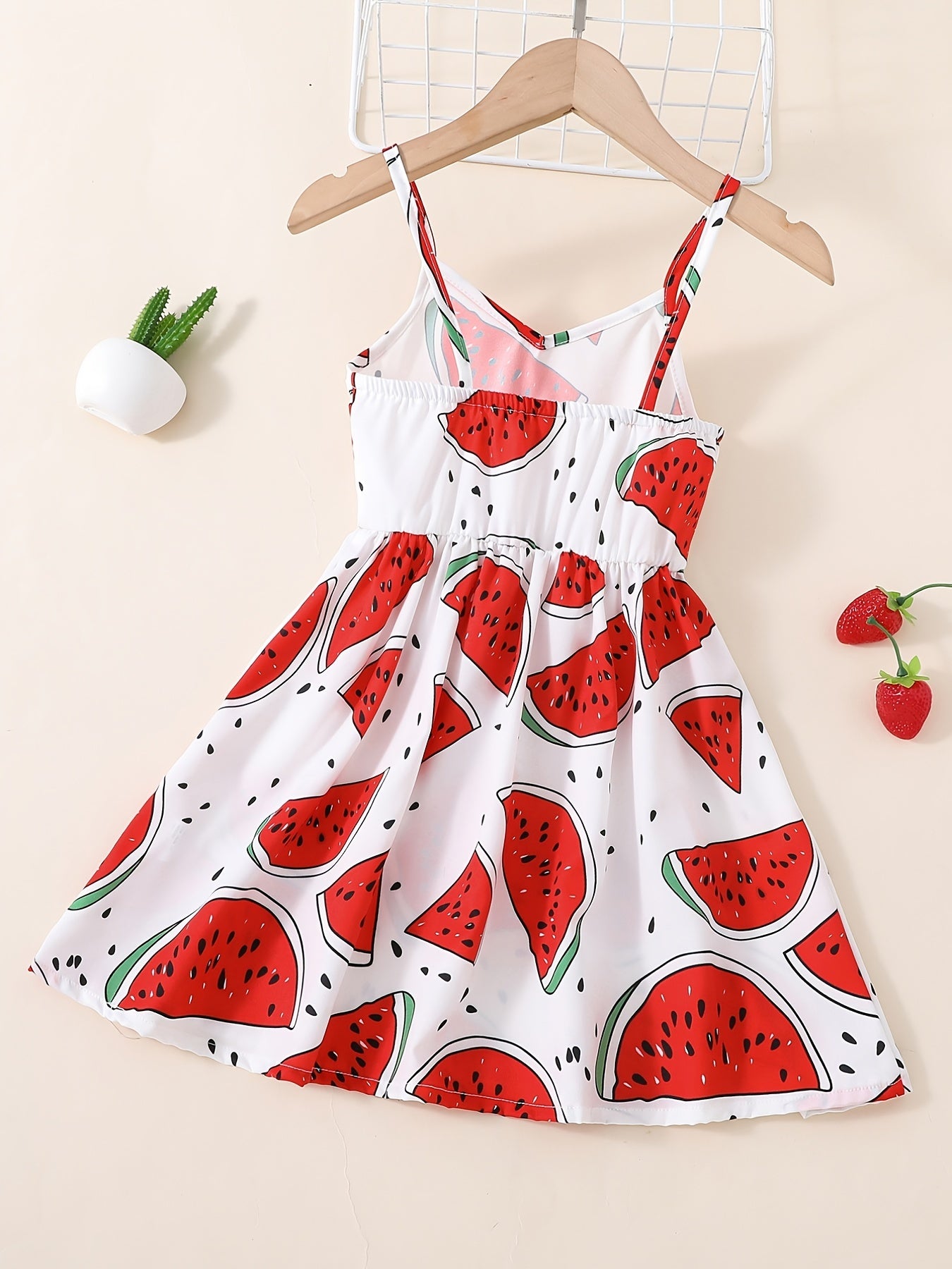 Girls Watermelon Print Thin Strap Dress