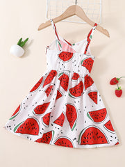 Girls Watermelon Print Thin Strap Dress