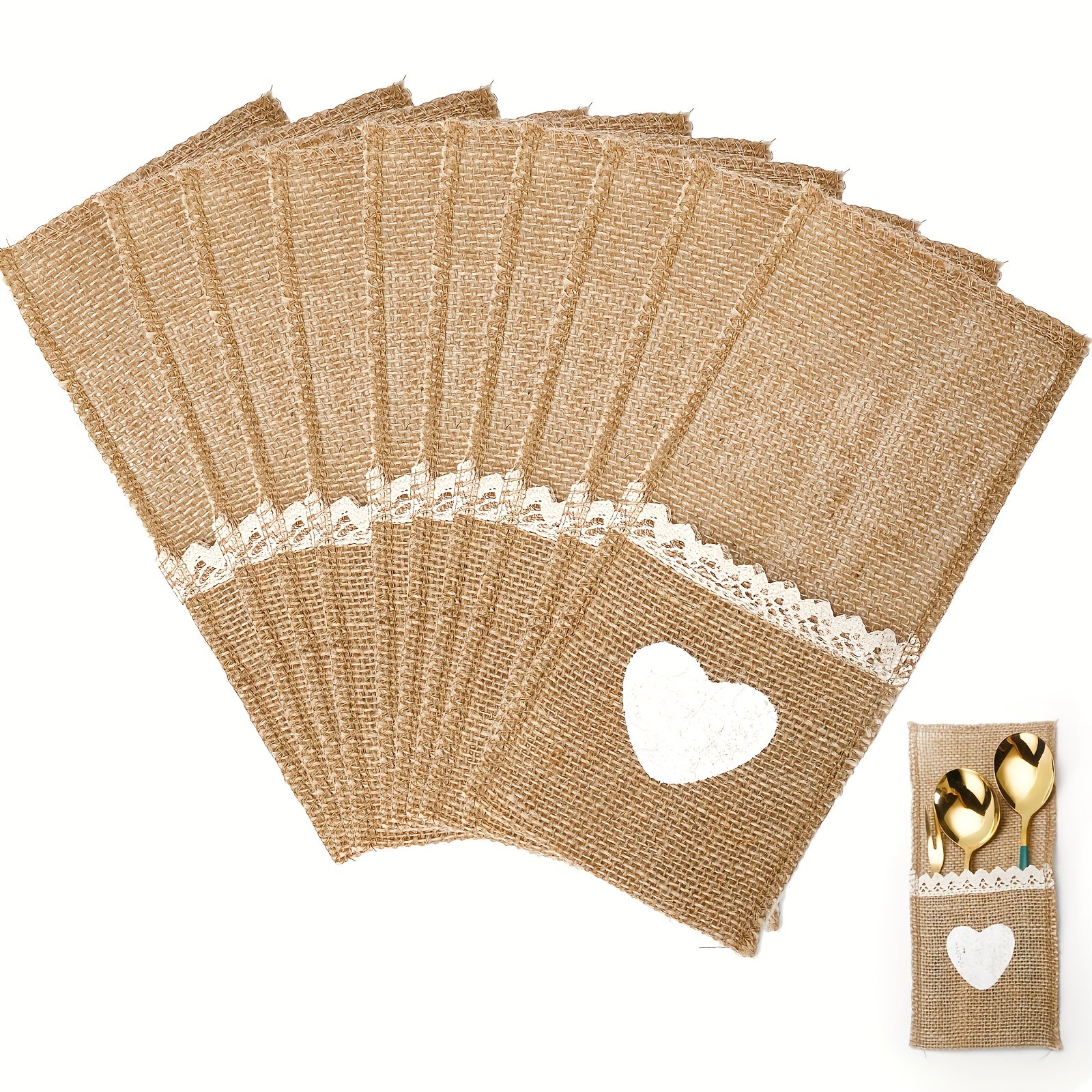 10pcs Burlap Lace Utensil Holders for Vintage Wedding