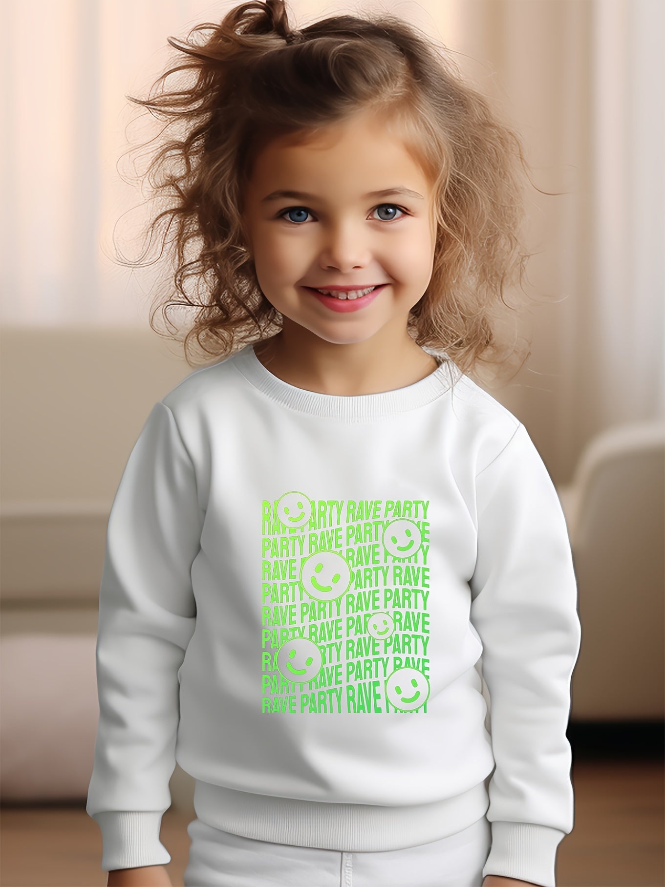 Breathable Smile & PAVE PARTY Graphic Crew Neck Long Sleeve Sweatshirt