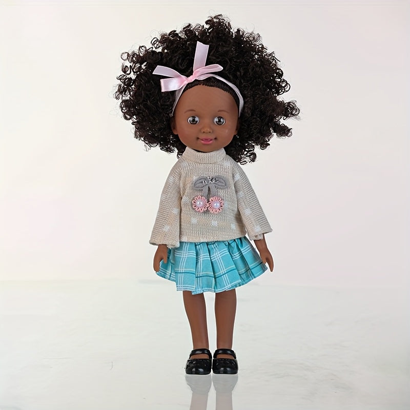 10 Inch Afro Silicone Doll with Skin Interchangeable Outfits & Hairbands
