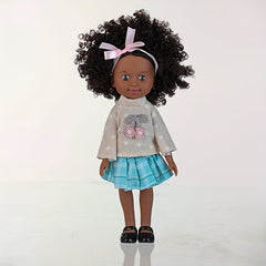 10 Inch Afro Silicone Doll with Skin Interchangeable Outfits & Hairbands