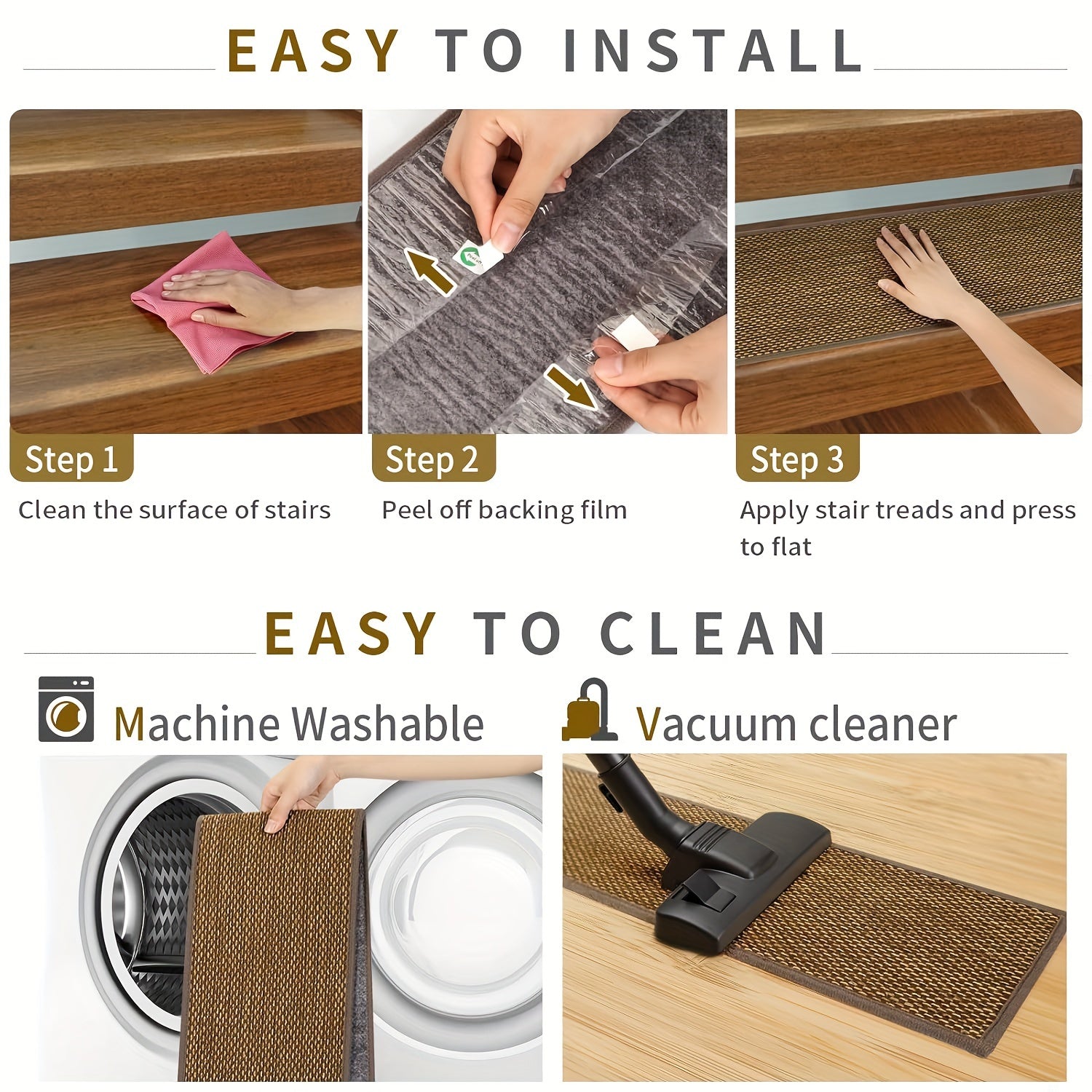 Natural Linen Non Slip Stair Treads for Wooden Steps Indoor