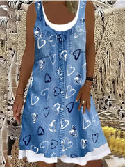 Women's Plus Floral & Denim Print Loose Tank Dress