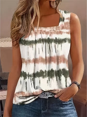 Tie Dye Striped Square Neck Tank Top Summer Sleeveless Casual Tank