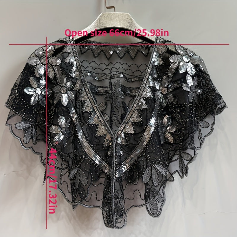 Vintage Sequin Beaded Cape Shawl for Women