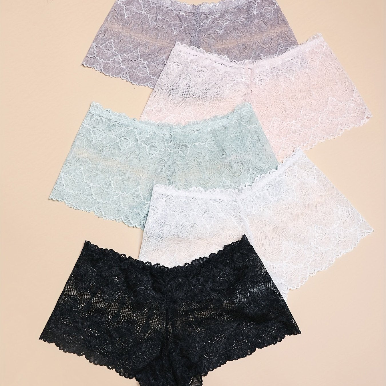 Floral Lace Mesh Boyshort Panties Romantic Semi-sheer Women's Lingerie