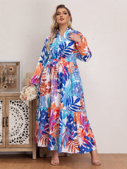 Floral Print Long Sleeve V Neck Maxi Smock Dress