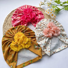 Baby Floral Pattern Beanie with Pearl Decoration