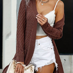 Casual Cardigan Women's Plus Cable Sleeve Open Front Cardigan