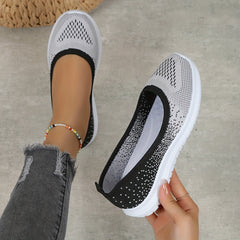 Women's Breathable Knit Slip-On Sneakers Soft Sole Lightweight Walking Shoes