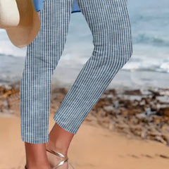 Striped Print Leggings Casual Long Length Versatile Leggings