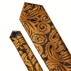 Black&Gold Silk Floral Paisley Necktie Set