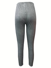 Striped Print Leggings Casual Long Length Versatile Leggings