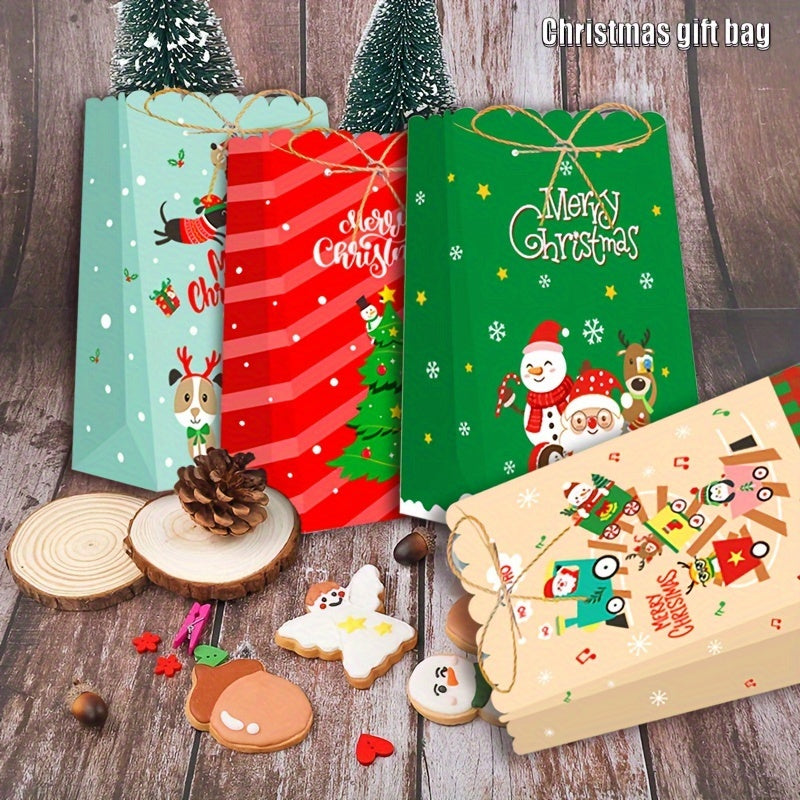 32pcs Christmas Paper Bags with Hanging Tag & Hemp Rope for Candy Packaging
