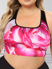 Floral Print Plus Size Racer Back Sports Bra for Women