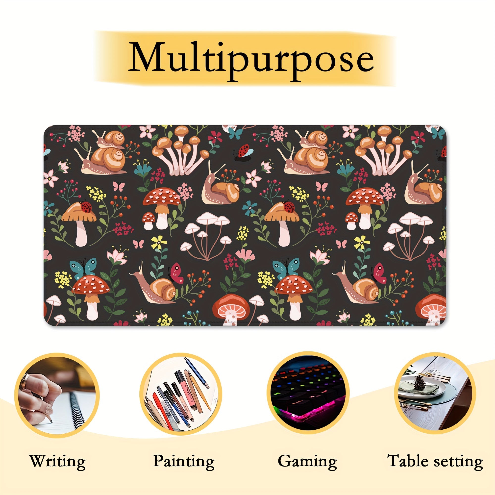 Mushrooms Snails Butterflies Large Desk Mat Gaming Mouse Pad