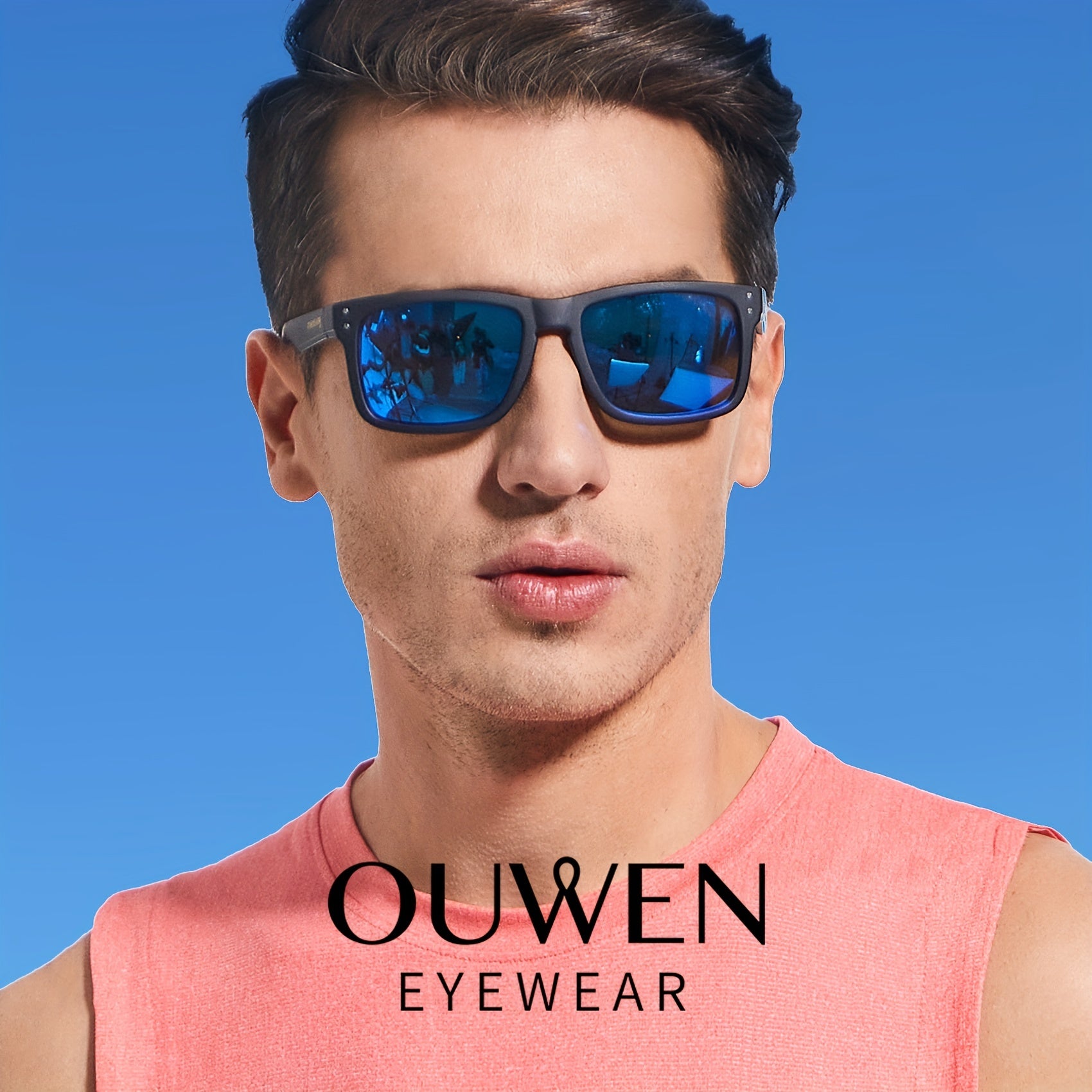 OUWEN Classic Square Polarized Sunglasses For Men Rectangular Mirrored Sun Glass