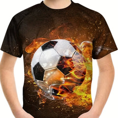3D Soccer Print Kids Graphic Tee Short Sleeve Top for Boys & Girls