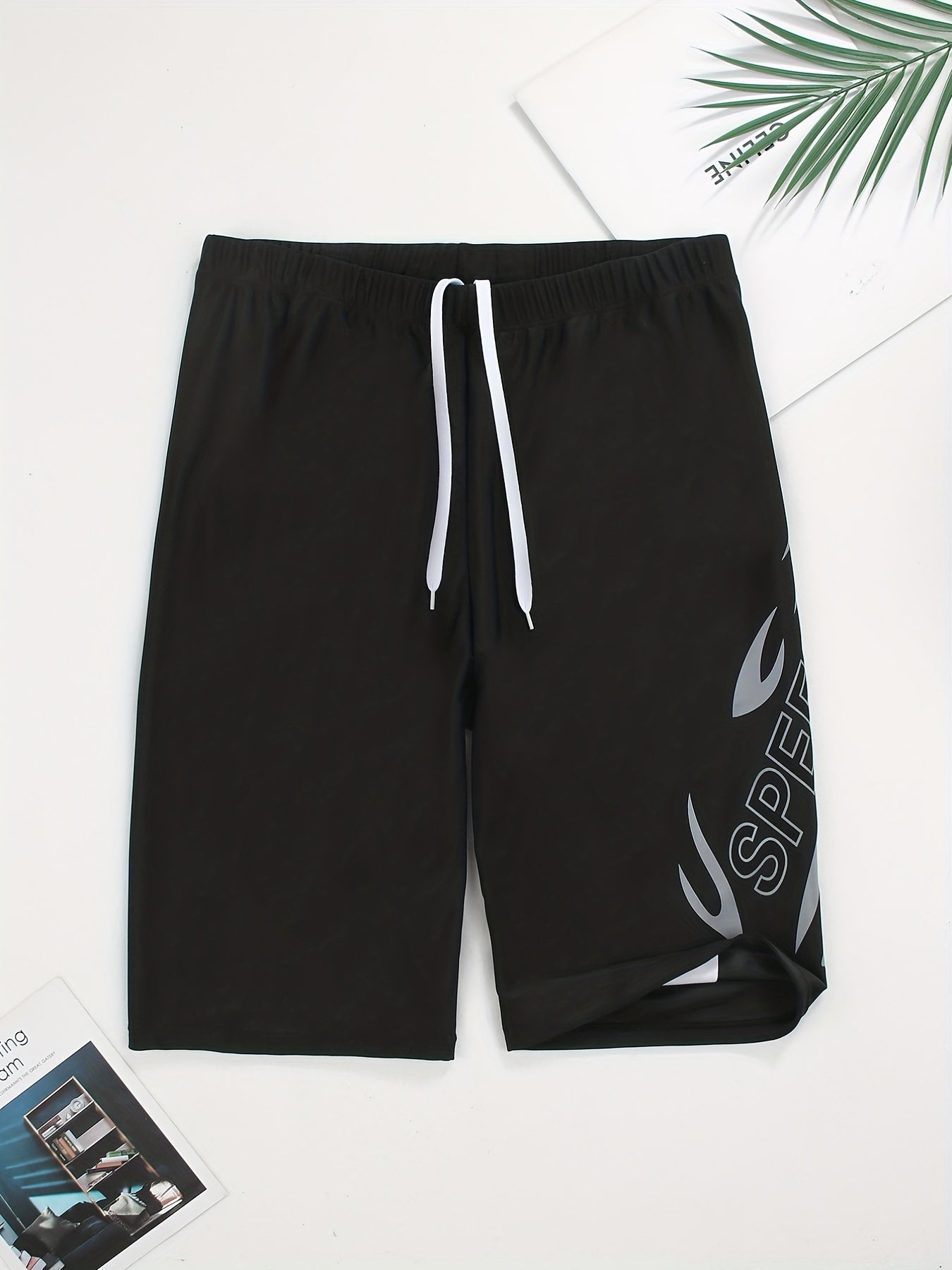 Geometric Flame Pattern Speed Letter Print Quick Drying Swim Trunk