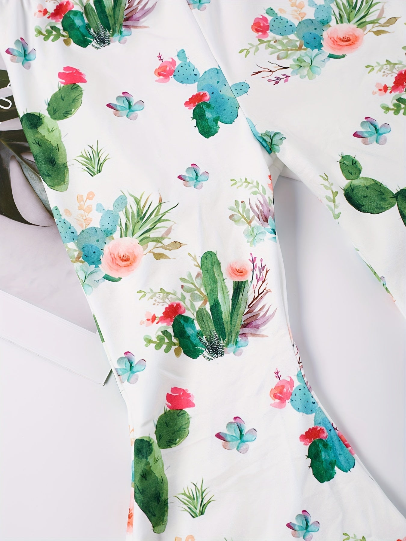 Girls Cartoon Cactus Slim Flare Leg Pants