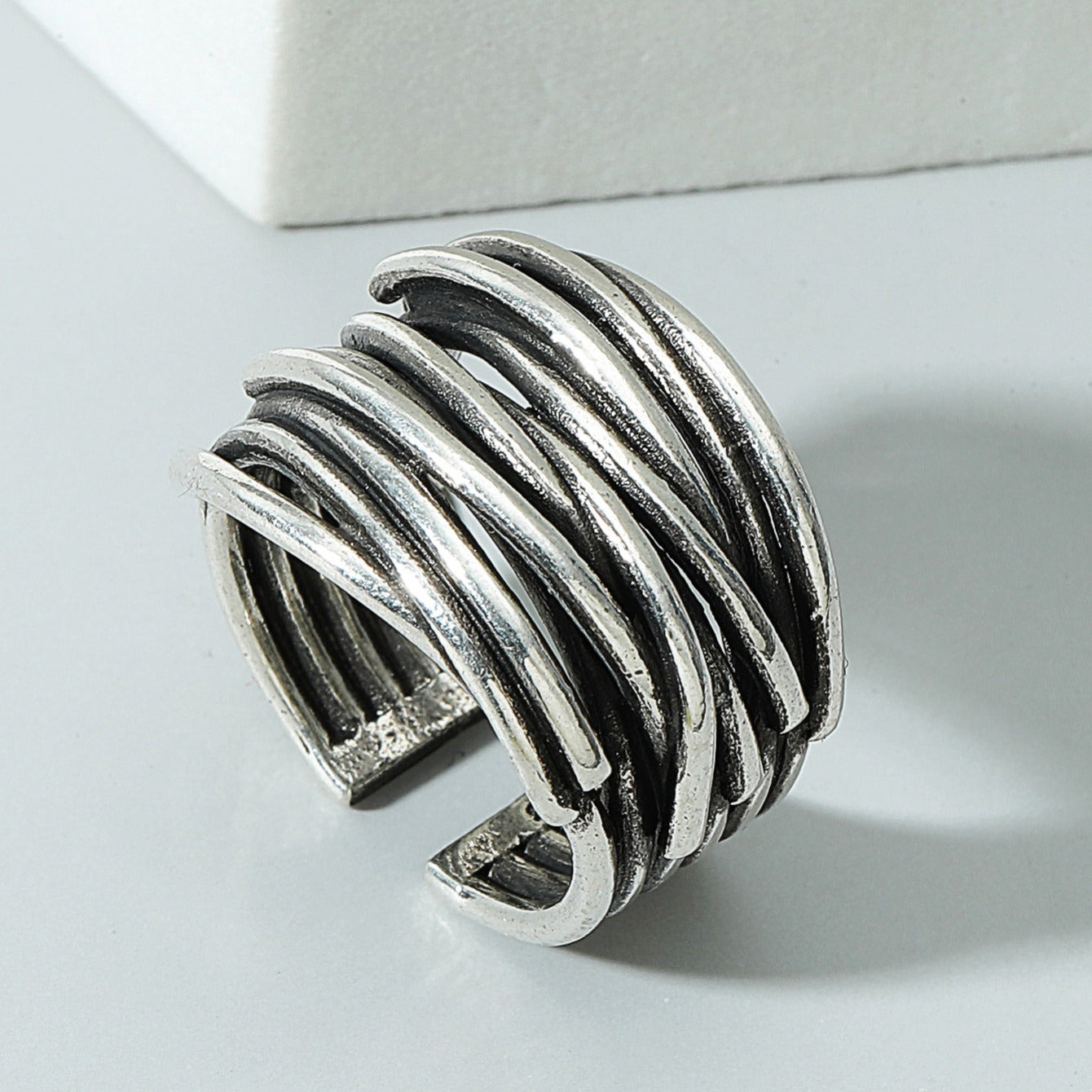 Gothic Curve Ring - Silver Plated Adjustable Ring
