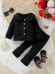Baby Girls Colorful Cardigan & Pants Set with Furry Cuffs - Fall Winter