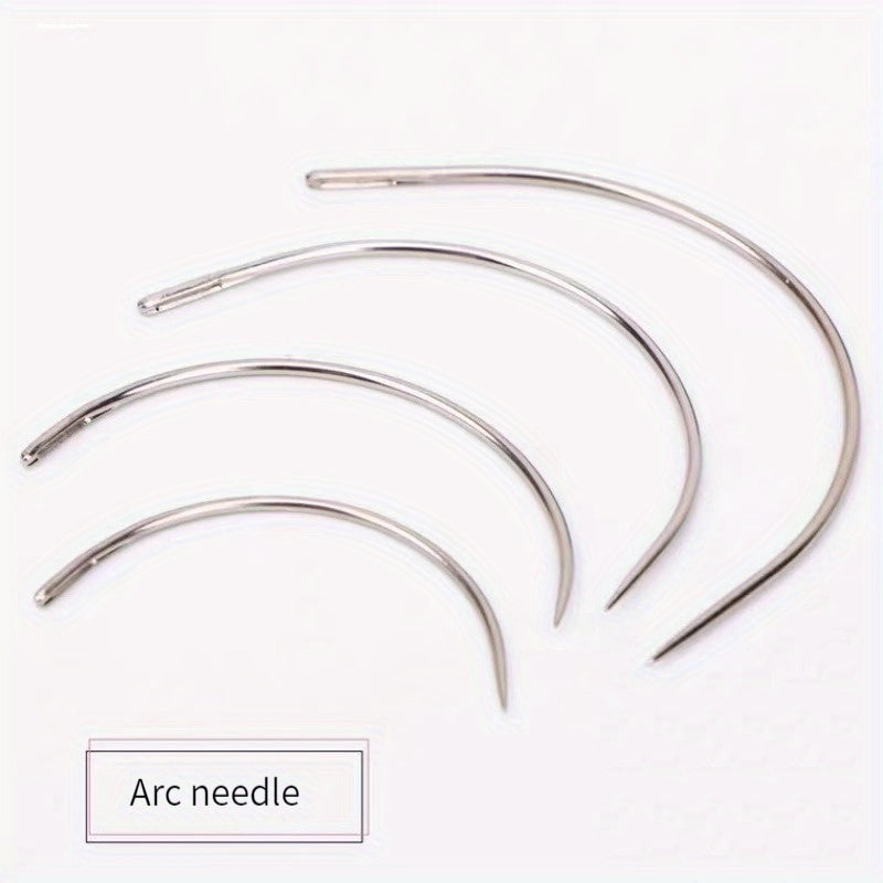 4pcs Silvery Big Eye Hand Sewing Needles For Craft Curved Needle Doll Repair