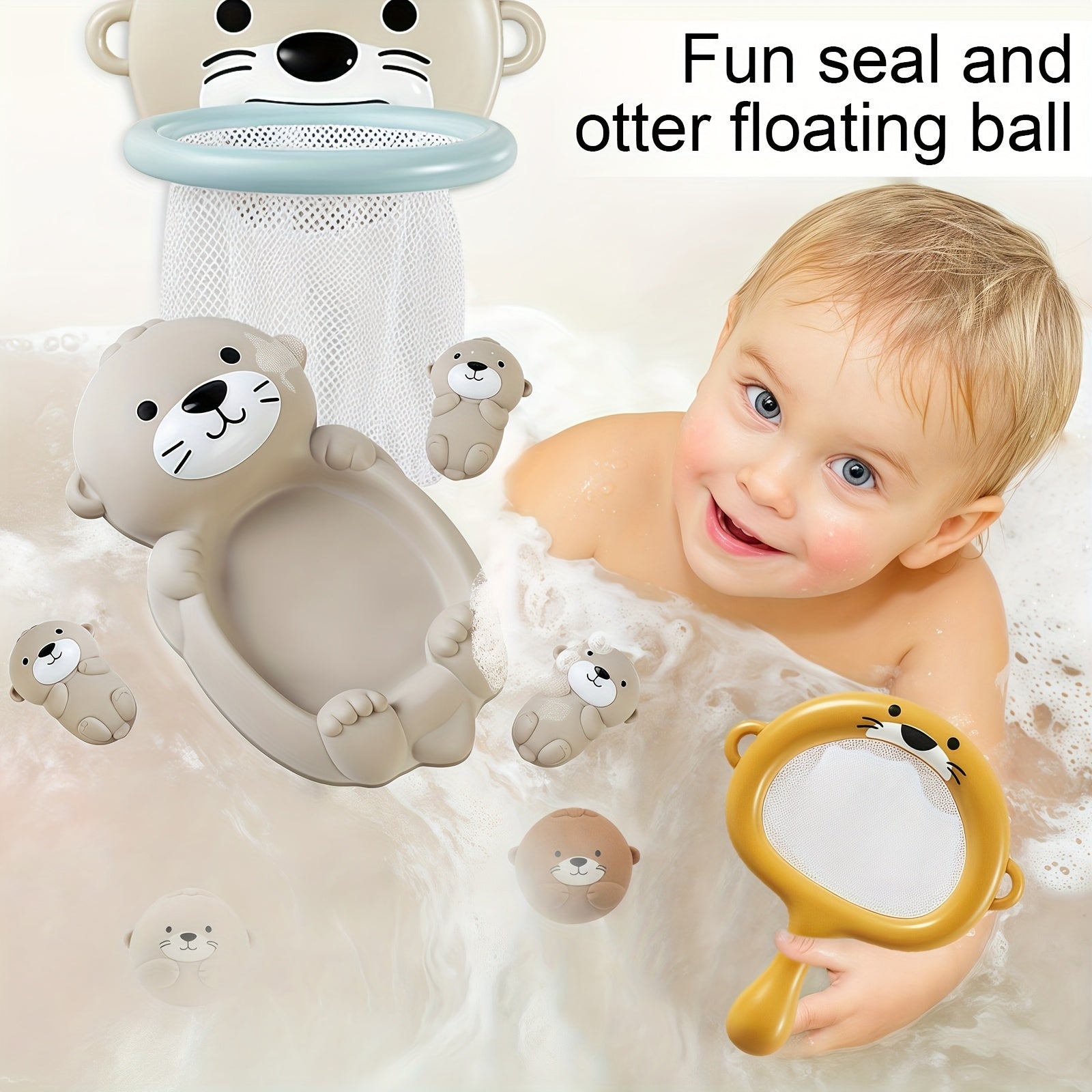 Baby and Toddler Bathroom Play Toys Otter Net Basket Floating Ball Bath Time Fun