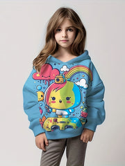 Rainbow Painting World Graphic Hoodie Girls Pullover 4-14y