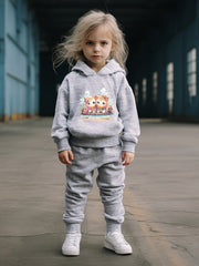 OERYUI Sweet Kitty Print Hoodies Pants Set For Kids Spring Fall