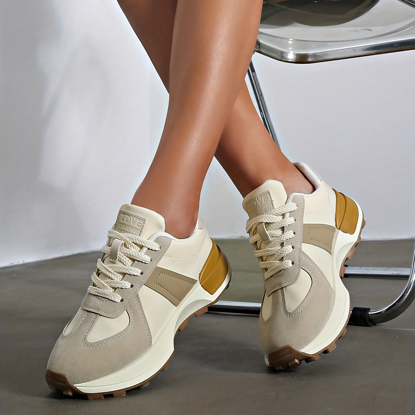 Women's Colorblock Platform Sneakers Casual Lace Up Outdoor Shoes