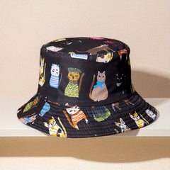 Cat Print Reversible Basin Hat Unisex Fisherman Cap