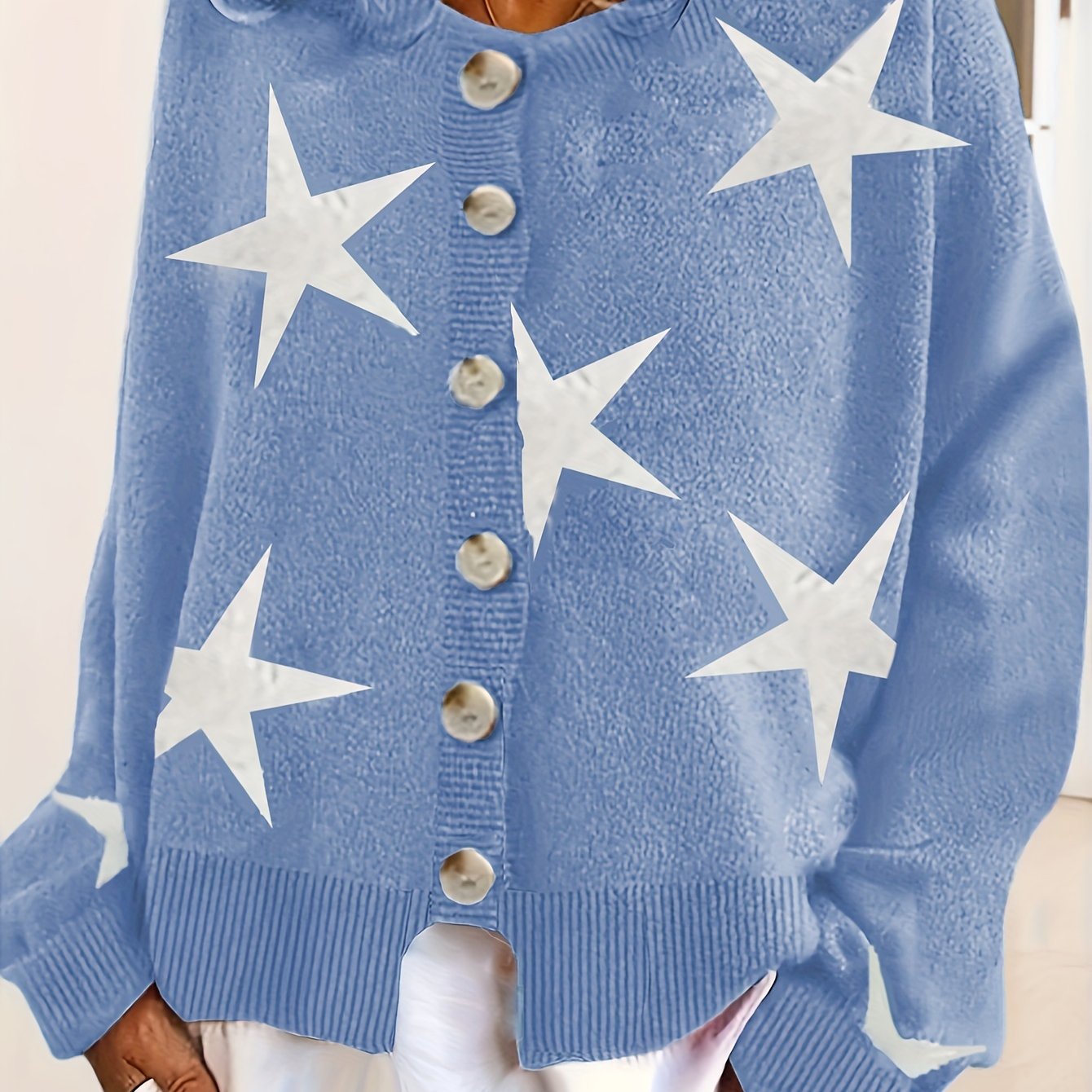Star Print Button Up Cardigan