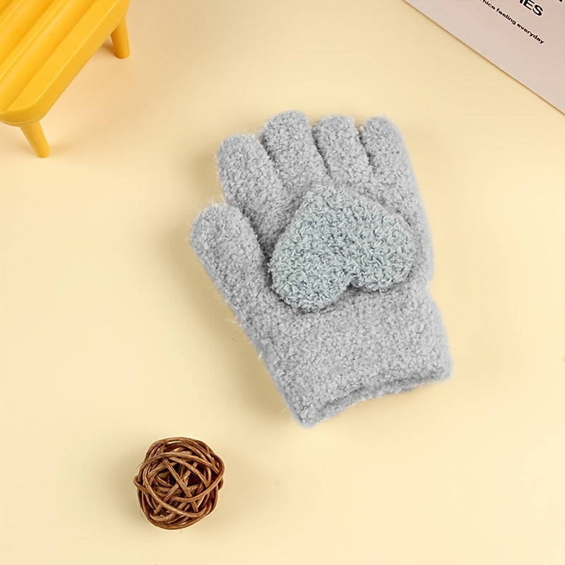 Kids Winter Love Gloves Full Finger Baby Warm Coldproof Gloves
