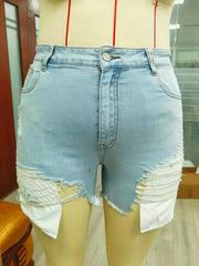 Sexy Denim Shorts Women's Plus Solid Ripped Raw Trim Button Fly