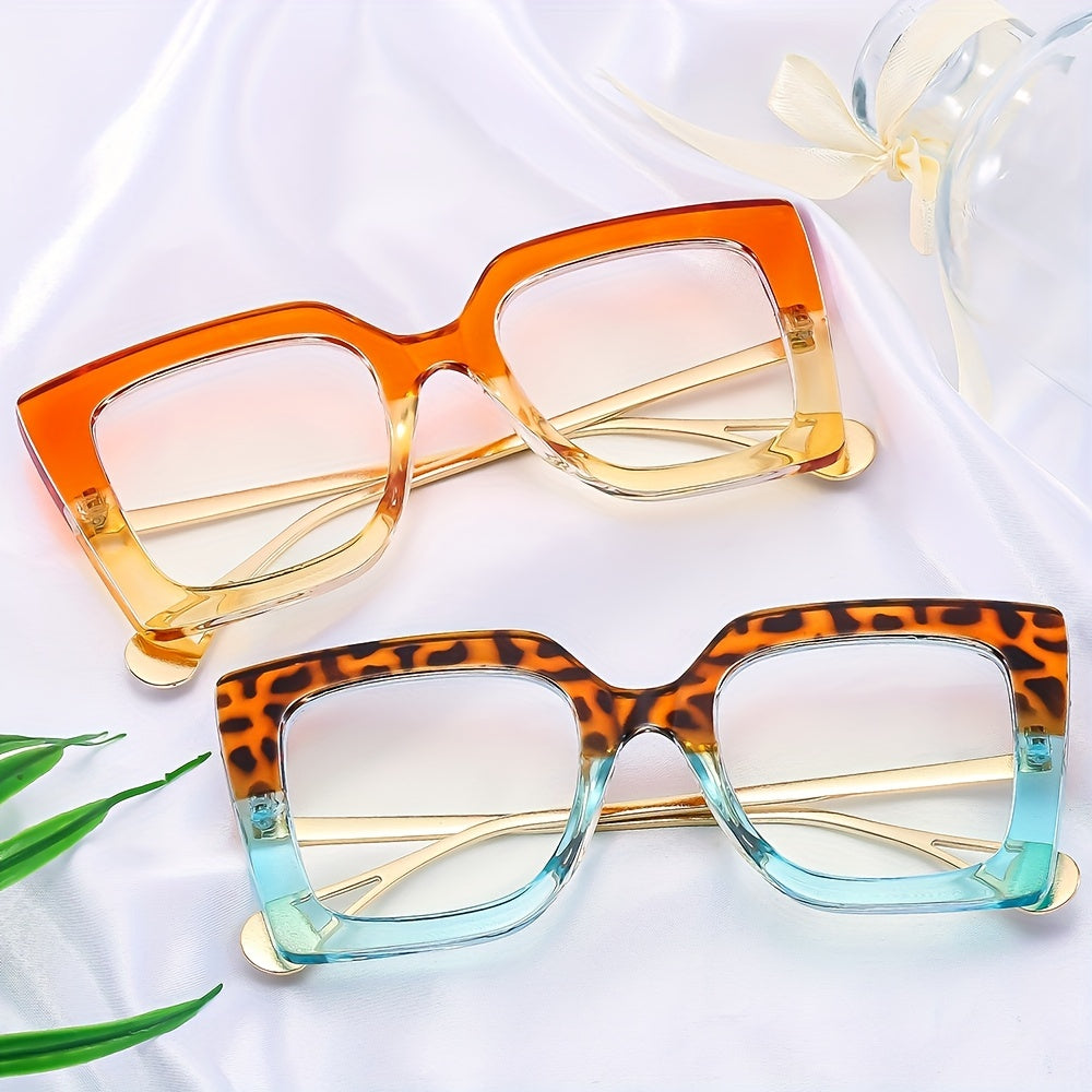 Oversized Square Cat Eye Glasses Vintage Clear Lens Print Frame Eyeglasses