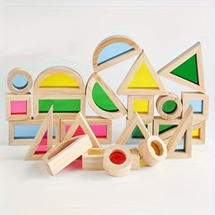Colorful Wooden Rainbow Building Blocks Educational Puzzle Toy