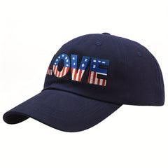 LOVE Embroidery Baseball Cap, Flag Pattern Dad Hat