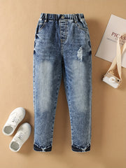 Boys Casual Denim Straight Leg Jeans Ripped Pants
